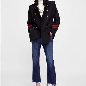 NWT Zara SS19 Military Navy Wool Coat w/ Stripes.